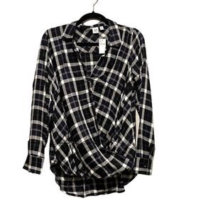 GAP MATERNITY Plaid Wrap Bubble Hem Blouse Top Shirt